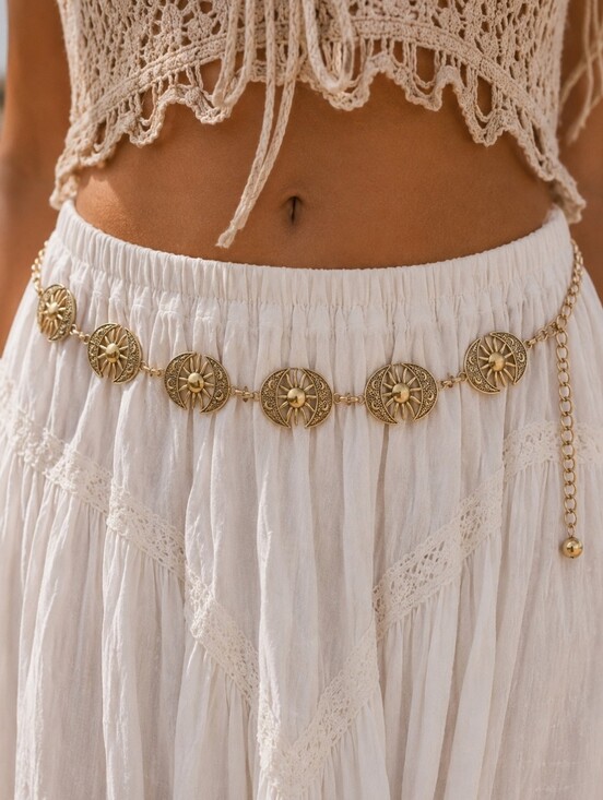 Boutique Accessories - Gold Concho Chunky Sun Moon Chain waist Belt XS to XL Medallion boho Celestial